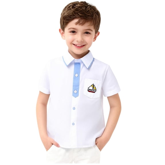 Boys' Tops, Tees & Shirts Fashion Casual Button Down Shirt Short Sleeve Top Summer School Clothes Size 3-14