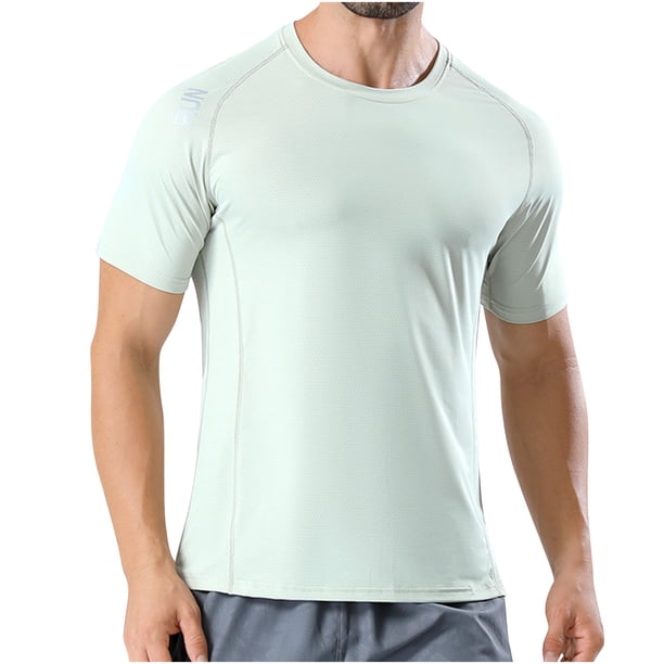 pstuiky camiseta de hombre, Camiseta deportiva transpirable elástica de color liso con mangas cortas y cuello redondo para hombre camisetas de hombre l