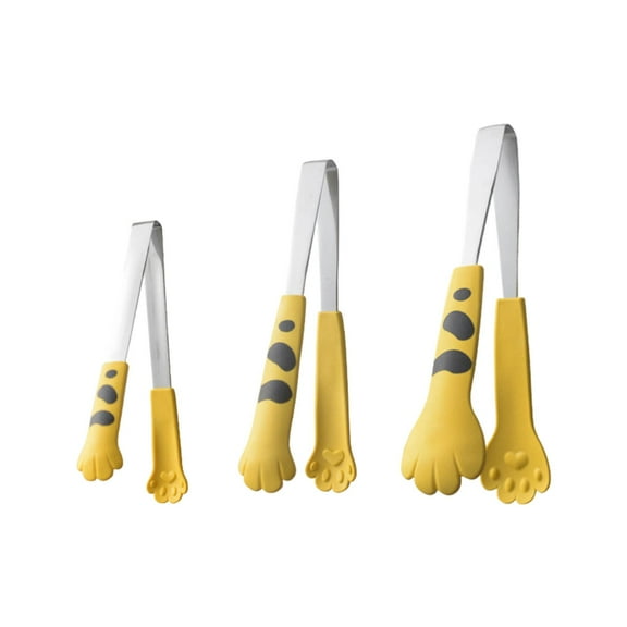 qun9652,3pc Cute Animal Design BBQ Food Kitchen Tongs Stainless Steel Heat Resistant Non Scratch Silicone Tip Outdoor Cooking Utensil Yellow 23.4X4.7cm
