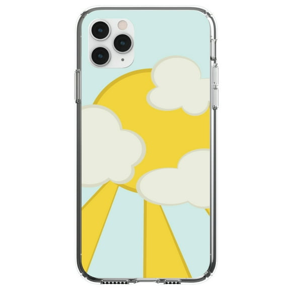 DistinctInk Clear Shockproof Hybrid Case for iPhone 12 MINI (5.4" Screen) - TPU Bumper, Acrylic Back, Tempered Glass Screen Protector - Blue Yellow Sun Sky Clouds