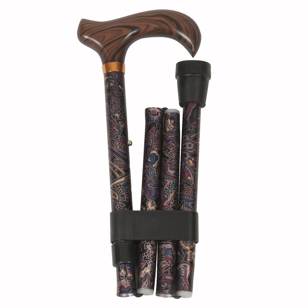 PCP Adjustable Folding Cane with Derby Handle, Paisley Pattern