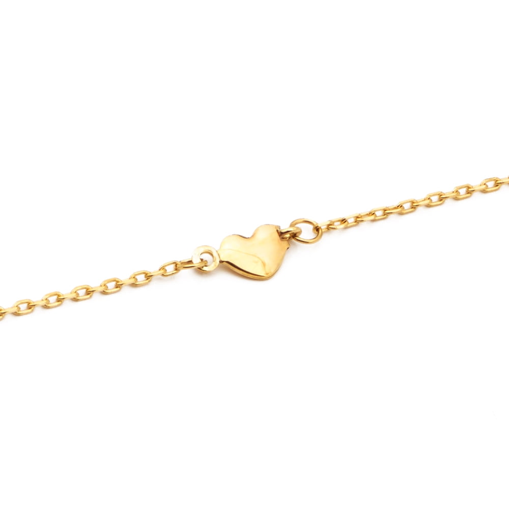 LOVEBLING 10K Yellow Gold .50mm Diamond Cut Rolo Chain with 4 Heart pendants Anklet Adjustable 9" to 10" (#16)