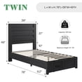 thumbnail image 2 of Papajet Farmhouse Twin Bed Frame with 49" Fluted Headboard, Platform Bed with Natural Wood Grain Finish, Noise Free, No Box Spring Needed, Black, 2 of 9