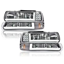 PIT66 LED Headlights, fit for 99-02 Chevy Silverado 1500 2500 Clear Lens Chrome Housing Amber Reflector