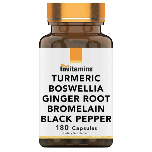 TNVitamins Turmeric & Boswellia Complex (180 Capsules) with Ginger Root, Bromelain, & Black Pepper