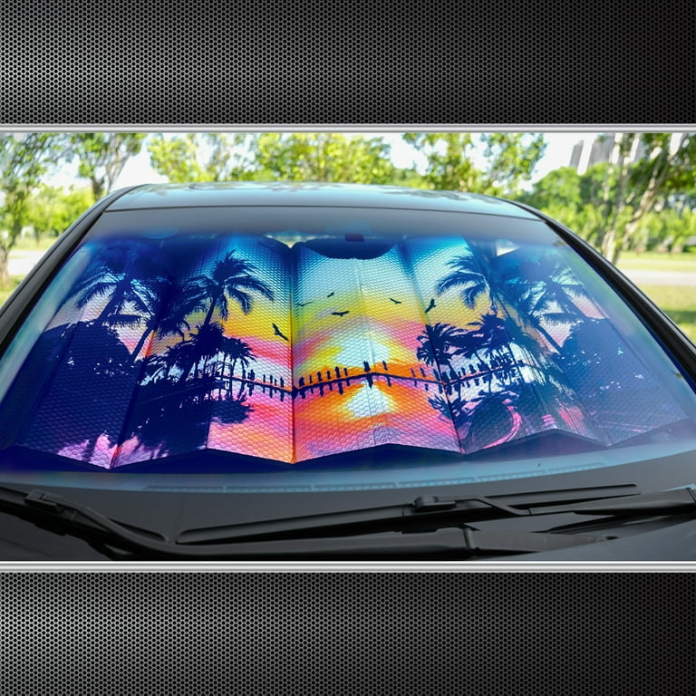 Auto Drive Tropical Windshield Accordion Sunshade for Models Sedan