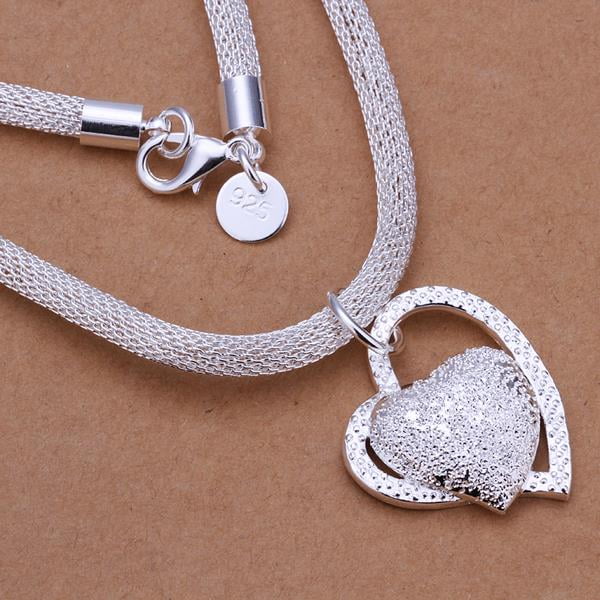 Fashion Women Heart 925 Sterling Silver Plated Pendant Necklace Chain Jewelry 