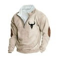 thumbnail image 2 of LEBONYARD Mens Tops Big and Tall,Fashion Men Winter Zipper Casual Tops Long Sleeve V-Neck Sweatshirt Beige S, 2 of 3