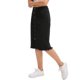 thumbnail image 4 of Falda de mezclilla con botones y dobladillo deshilachado H-Line hasta la rodilla para mujer INSPIRE CHIC, casual, color negro, talla S, 4 of 6