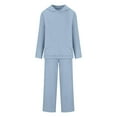 thumbnail image 2 of Baqcunre Women's Solid Hooded Sports Set,Long Sleeve Hoodie and Wide Leg Sweatpant Set,Size S-XL,Sweat Set for Women,Two Piece Sets for Women,Fall Outfits Women Trendy,Womens Clothes,Color Blue, 2 of 8