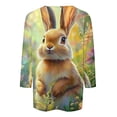 thumbnail image 4 of Fjofpr 3/4 Sleeve Shirts for Women Easter Shirts for Women Funny Ladies' Loose Casual Easter Print Round Neck Three Quarter Sleeve 3/4 Sleeve T-shirt Top, 4 of 5