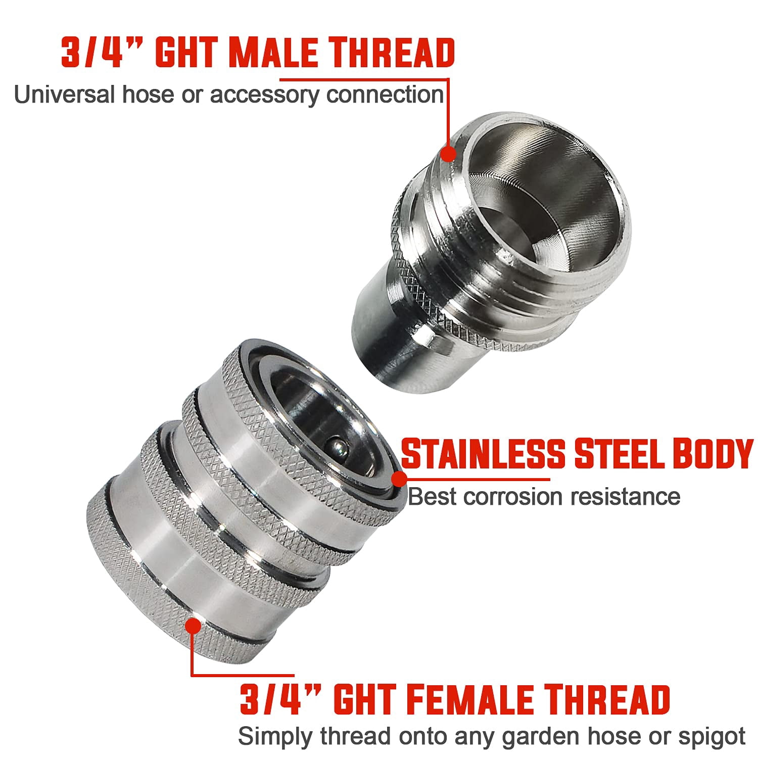 YAMATIC Water Hose Fittings Stainless Steel Garden Hose Quick Connect Water Hose Fittings - 3/4" Thread - Durability and Leak Free Upgrade