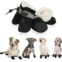 4Pcs Dog Shoes for Winter, Dog Boots & Paw Protectors, Fleece Warm Snow Booties for Puppy with Reflective Strip Anti-Slip Rubber Sole for Small Medium Size Dogs