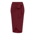 thumbnail image 3 of Skirts for Women Skirt Summer Solid Color Tie Waist Pleated Side Slit Midi Skirt for Casual Wear with Flowy A-Line Elegant Summer Red M, 3 of 3