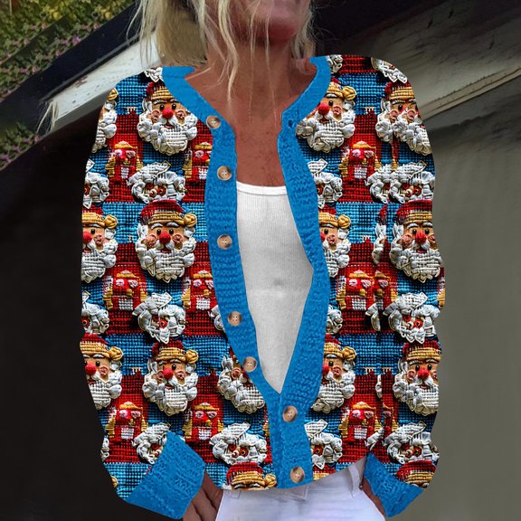 Hueook Christmas Cardigan Sweaters for Women Cardigan Long Sleeve Hollowed Out Solid Color Casual Jacket Multicolor 2X