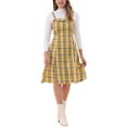 thumbnail image 2 of INSPIRE CHIC Women's Suspender Dress Retro Plaid Square Neck A-Line Midi Overall Dress M Yellow, 2 of 6