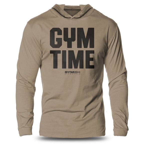 GYMISH GYM TIME – I’ll Be Back Lightweight Long Sleeve Hooded T-Shirt for Men – Funny Workout Hoodie, Gym Shirt, Fitness Apparel