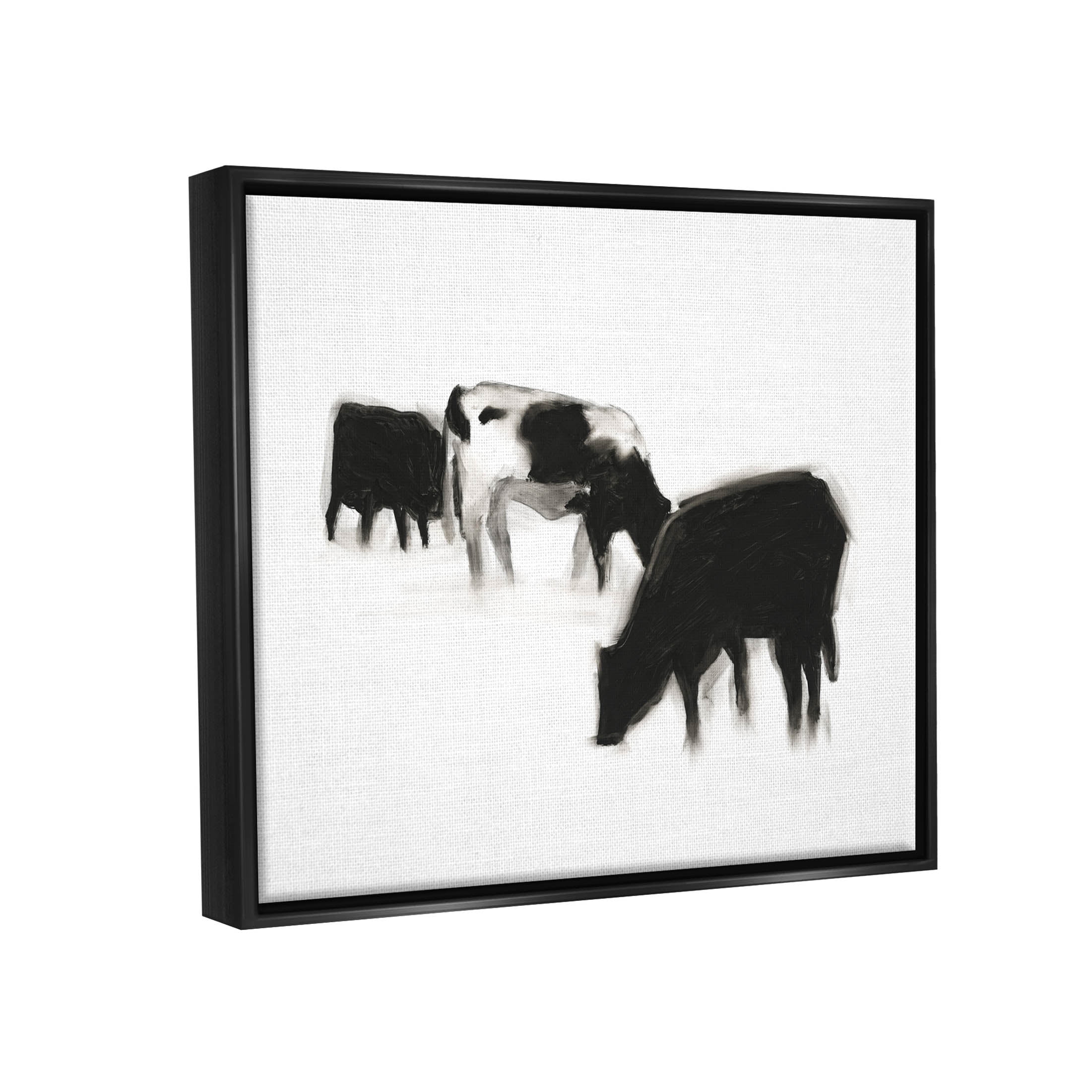 Stupell Industries Modern Farm Cow Silhouettes Graphic Art Jet Black Floating Framed Canvas Print Wall Art, Design by Ethan Harper
