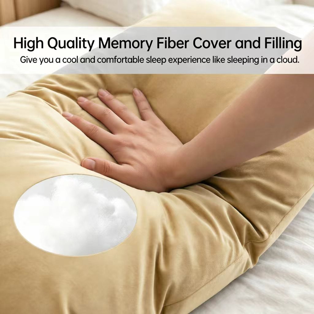 BedTreat Full Body Pillow Insert with Pillowcase for Adults,Long&Fluffy Pillow for Side Sleeper,Soft&Breathable (20X54,Beige)