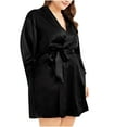 thumbnail image 2 of BONIXOOM Matching Family Christmas Pajamas Womens Christmas Pajamas Sleepwear Belt Long Sleeve Solid Sleep Dress Black XXL, 2 of 9