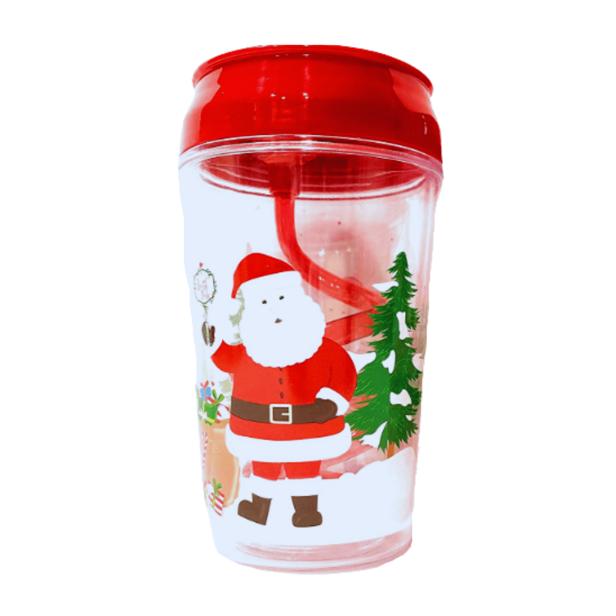 Christmas Santa Holiday Light Up Plastic Cup with Straw Red
