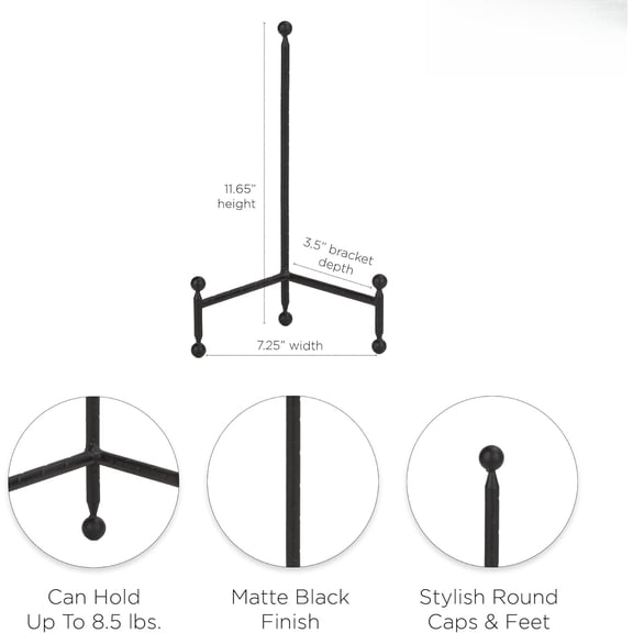 12" Black Modern Tripod Display Easel - Lightweight Durable Stand for Art, Plates & Decor