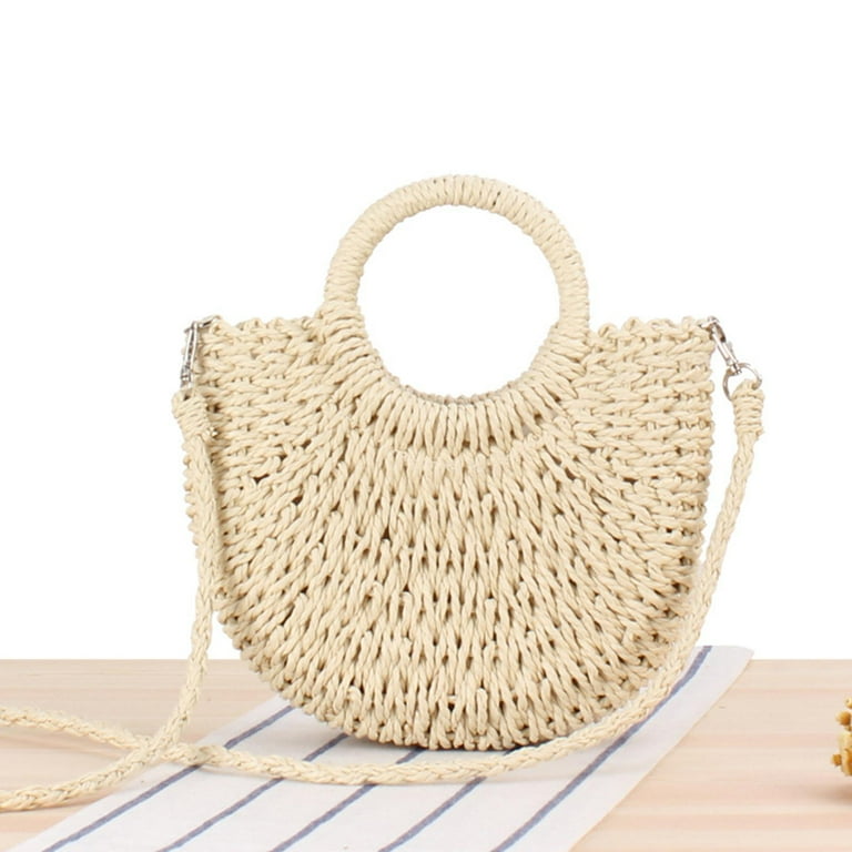 Straw Women Bag Handbag Shoulder Strap Top Handle Summer Small Hobo Bag Tote Beige 9.45x10.24inch
