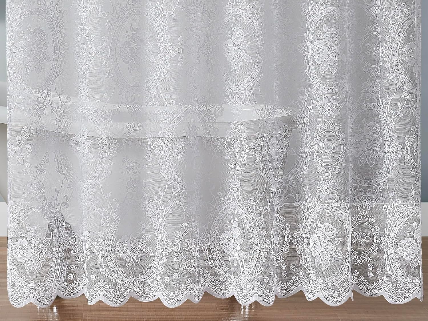 84 Inch White Gothic Vintage Shower Curtain with Matching Valance. SH White 84