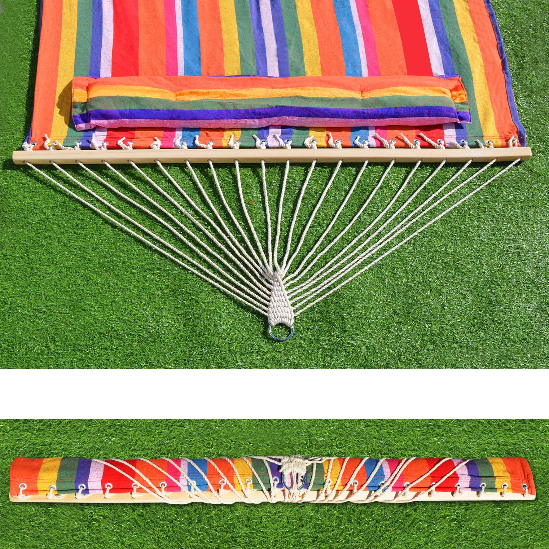 SUNRISEUMBRELLA 79''x55'' Quilted Hammocks for Outside Hammock for Outdoor Garden Balcony, Quilted Fabric Hammock with Pillow Heavy Duty Double Hammock with Spreader Bar, 330 Pound Capacity