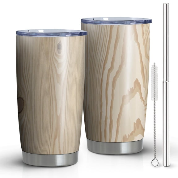 20oz Insulated Car Cup with Silver Base, Stainless Steel Travel Tumbler with Telescopic Straw and Lid, 360° Full Wrap Printed, Wood Print