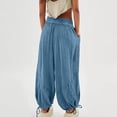 thumbnail image 4 of Womens Baggy Cargo Pants Wide Leg Drawstring Elastic High Waist Loose Parachute Pants Casual Patchwork Long Pants with Pocket, 4 of 7