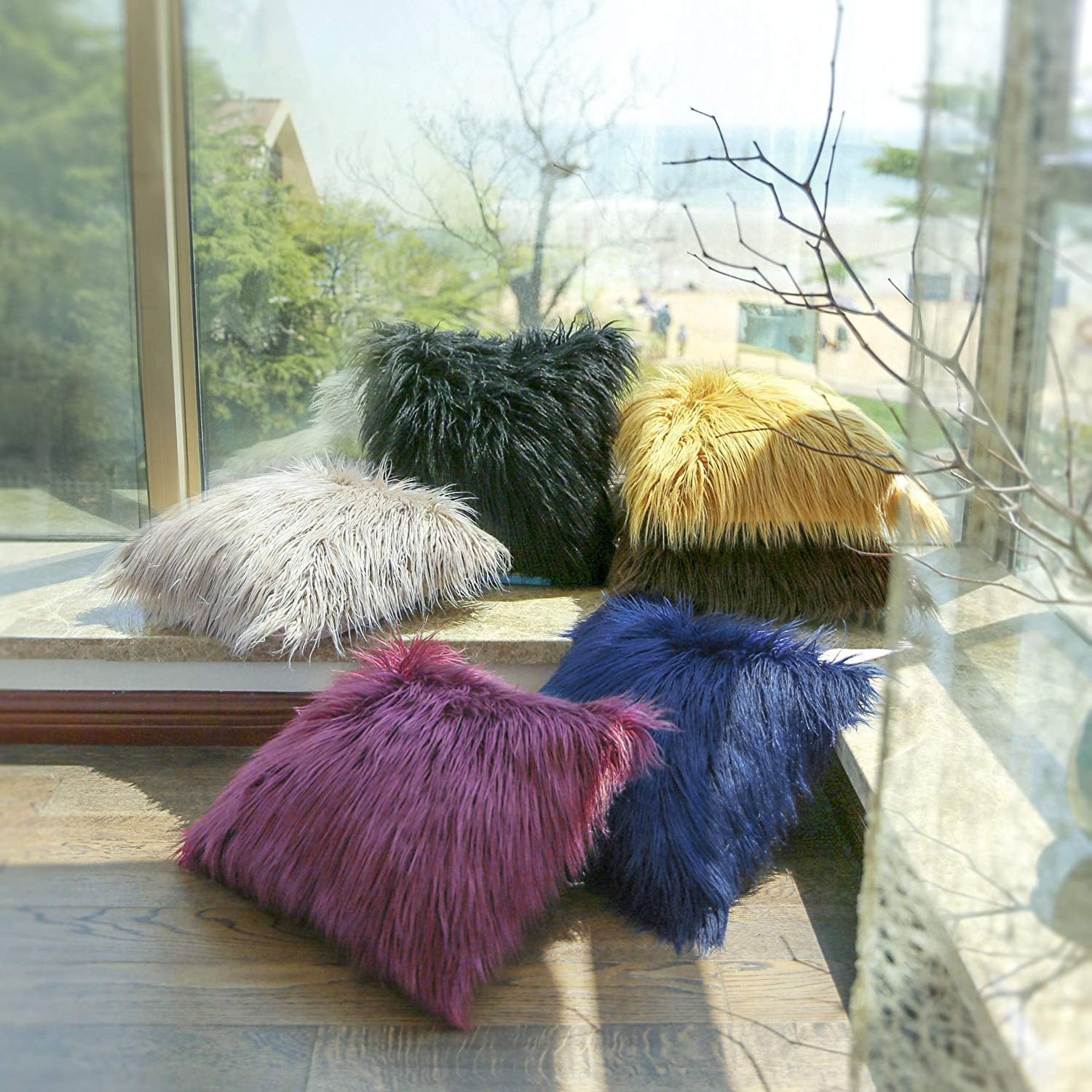 Phantoscope Merino Style Faux Fur Series Decorative Throw Pillow, 20" x 20", Black, 1 Pack