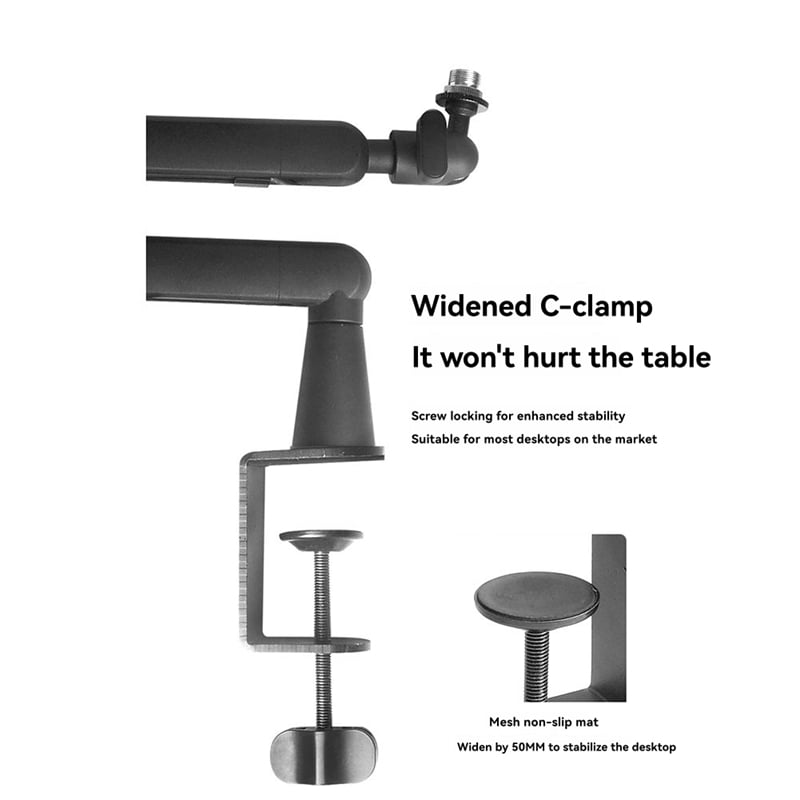 Microphone Bracket, Adjustable 360 ° Suspension Arm, Adjustable Rod Microphone Bracket, with Desktop Mounting Clip,B