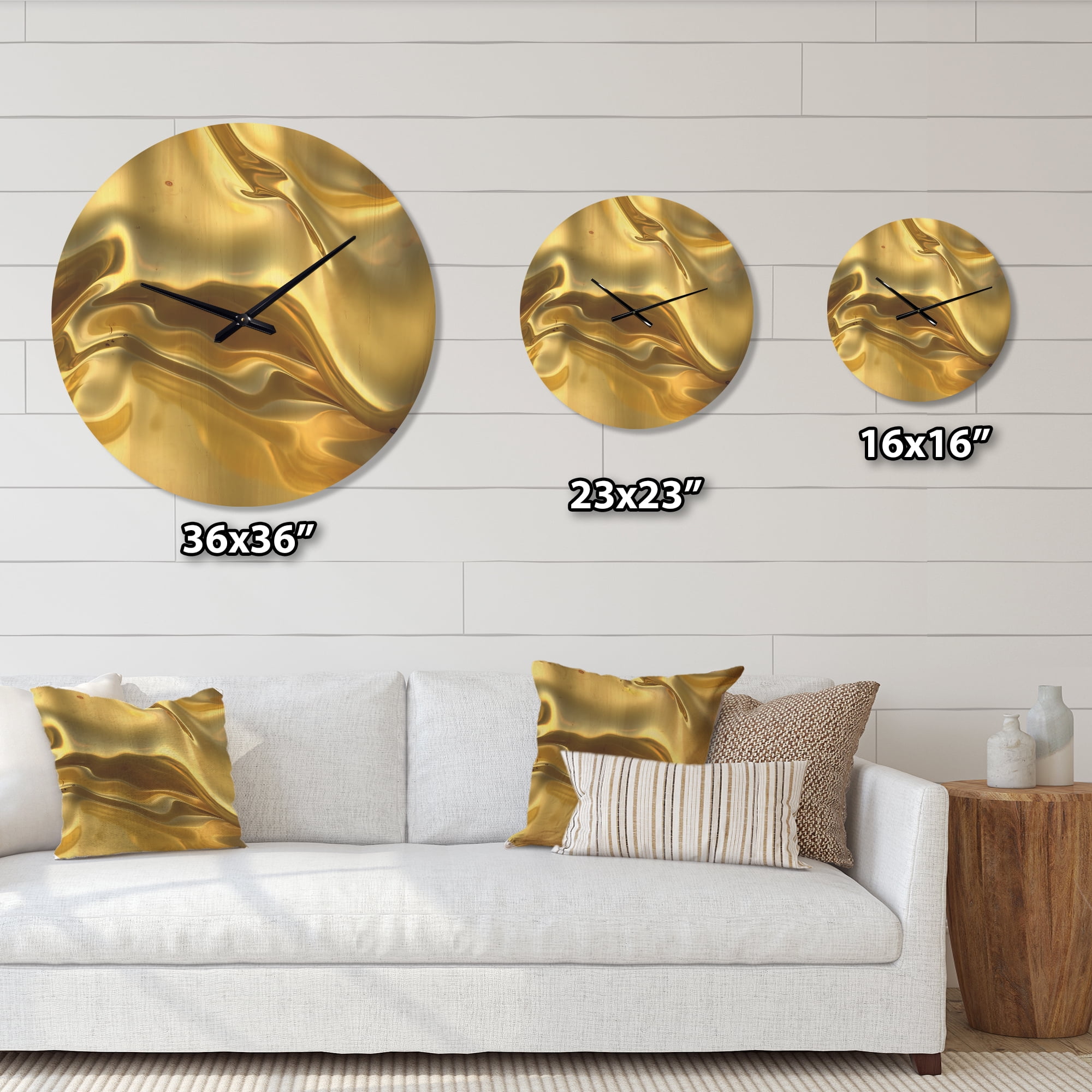 Designart 'Plain Golden Cloth Texture ' Modern Wood Wall Clock