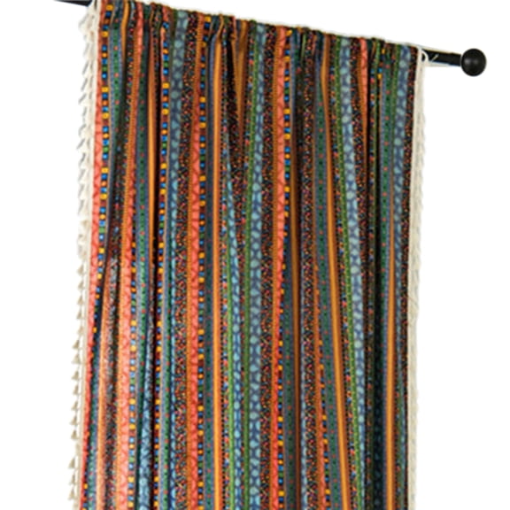 ZPAQI Bohemian Colorful Geometric Striped Darkening Curtain with Tassels Rod Pocket Semi-Blackout Window Drapes Bedroom Decor