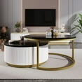 thumbnail image 4 of Modern Round Nesting Coffee Table Fluted with Drawer in Black & Gold in 27.6", 4 of 5