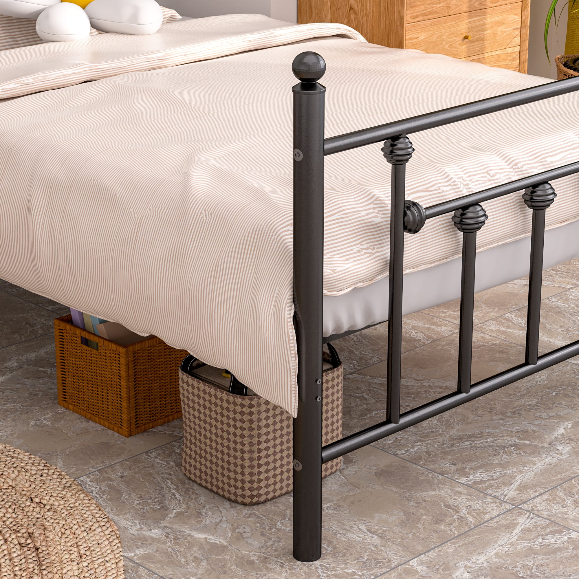 VECELO Twin Size Metal Bed Frame with Headboard & Footboard, Heavy Duty Platform Bed Frame with Steel Slats Support and Mattress Stoppers, No Box Spring Needed, Easy Assembly, Noise-Free, Black
