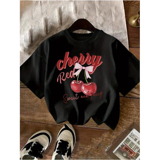 Casual Summer T-Shirt with Cherry Sweet Anniversary Graphic Print - Regular Fit Short Sleeve Round Neck Top for Boys & Girls, Summer T Shirts