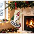 thumbnail image 3 of Yangka Christmas Decoration Rustic Burlap Embroidered Stocking With 3D Santa Reindeer Applique And Plaid Cuff For Fireplace Mantel Holiday Party Decor,Beige, 3 of 5