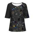thumbnail image 4 of Tops Florales para las Mujeres Impreso Suéter Cuello Redondo Manga Corta, Ligero Y Casual Tops Cortos para las Mujeres, 4 of 9