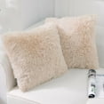 thumbnail image 4 of Luxury Faux Fur Throw Pillow Cover Pack of 2, Deluxe Decorative Plush Pillow Case Cushion Cover Shell for Sofa Bedroom Car 18 x 18 Inch Beige, 4 of 7
