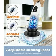 FVSA Electric Spin Scrubber, Cordless Cleaning Brush, 8 Replaceable Heads, Adjustable Handle, 400 RPM Power, for Bathroom, Kitchen, Floors, White