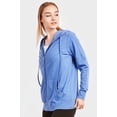 thumbnail image 2 of 247 Frenzy Women's Active Essentials Sofra Cottonbell Lightweight Full Zip Drawstring Cotton Hoodie with Front Pouch Pockets - Blue, 2 of 4
