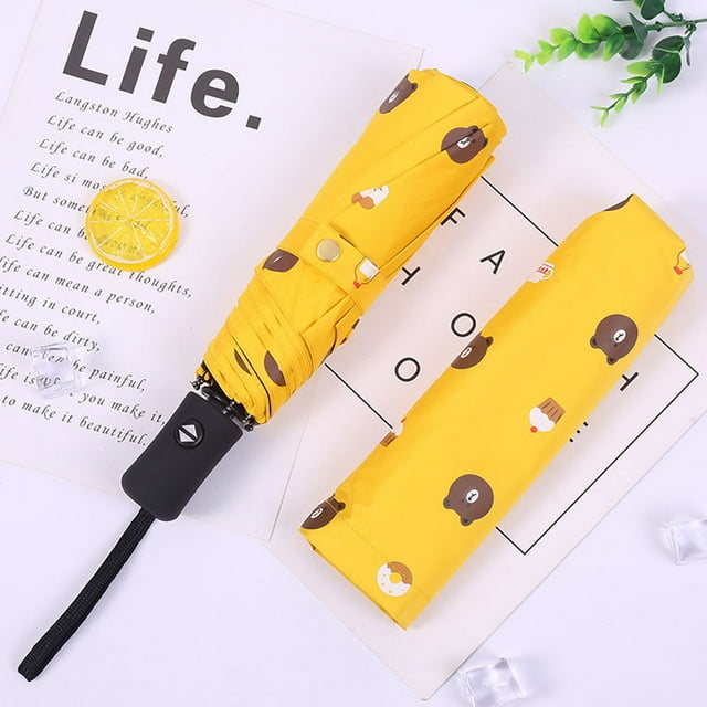 1 Pack Umbrella Automatic Travel Golf Sun Rain Windproof umbrellas with UV Protection for Woman Man, Bear Yellow