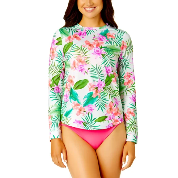 Hurley Womens Long Sleeve Rash Guard Tee White Floral XL