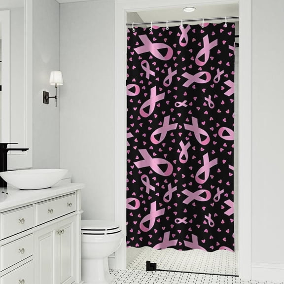 Pink Ribbon Breast Shower Curtain 36"x72" ,Bathroom Decorative Shower Curtains Set with 12 Hooks,Modern Waterproof Washable Shower Curtain