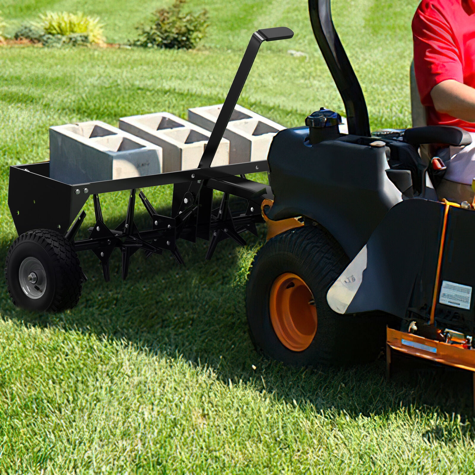 RVNI 40" 101CM Tow Plug Lawn Aerator Lawn Spike Aerator Lawn & Garden Steel Heavy Duty Universal Hitch