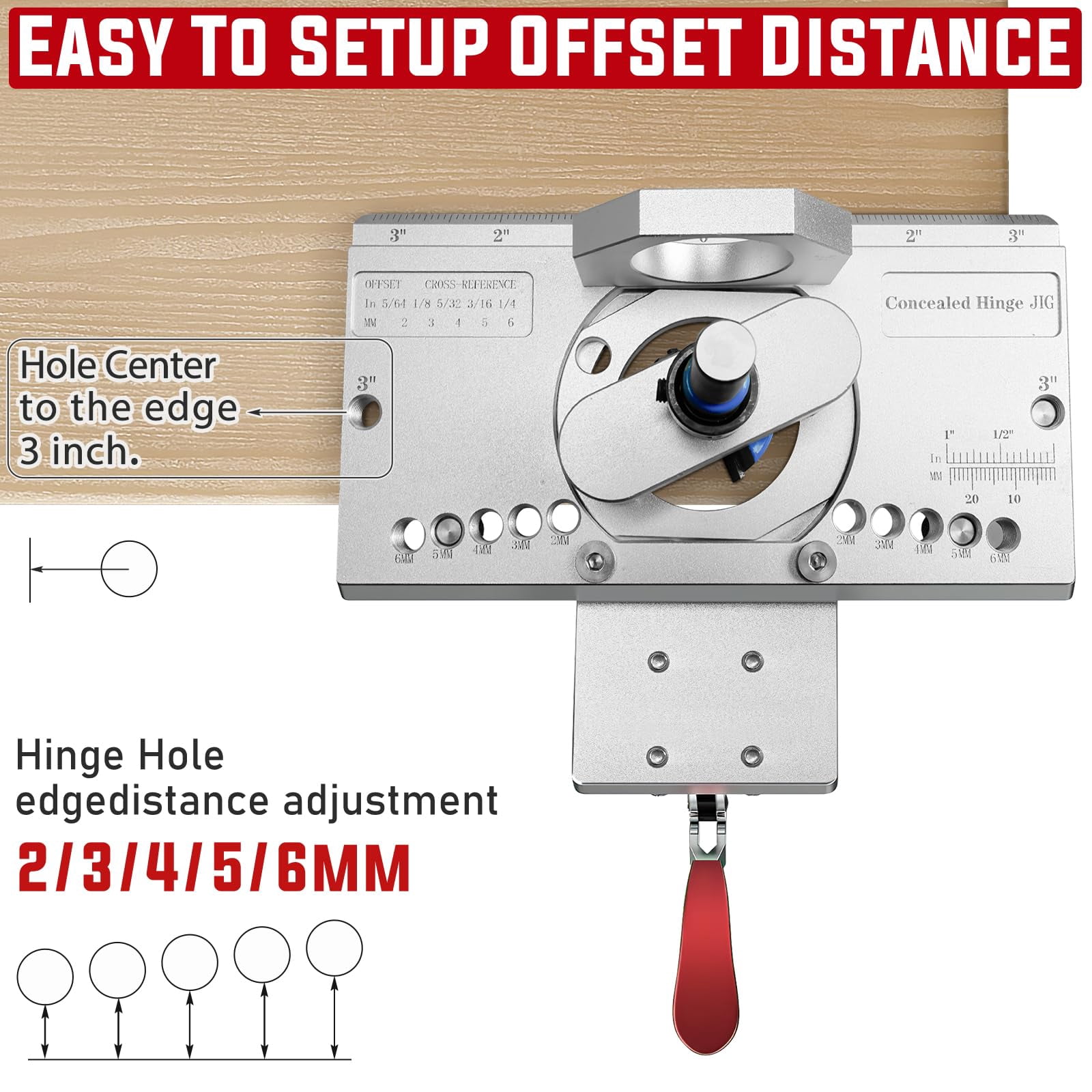 35mm Concealed Door Hinge Jig  Cabinet Hole Drilling With Quick Clamp & Dust Vacuum Adapter - Precision Metal Woodworking Mounting Tool For Installation