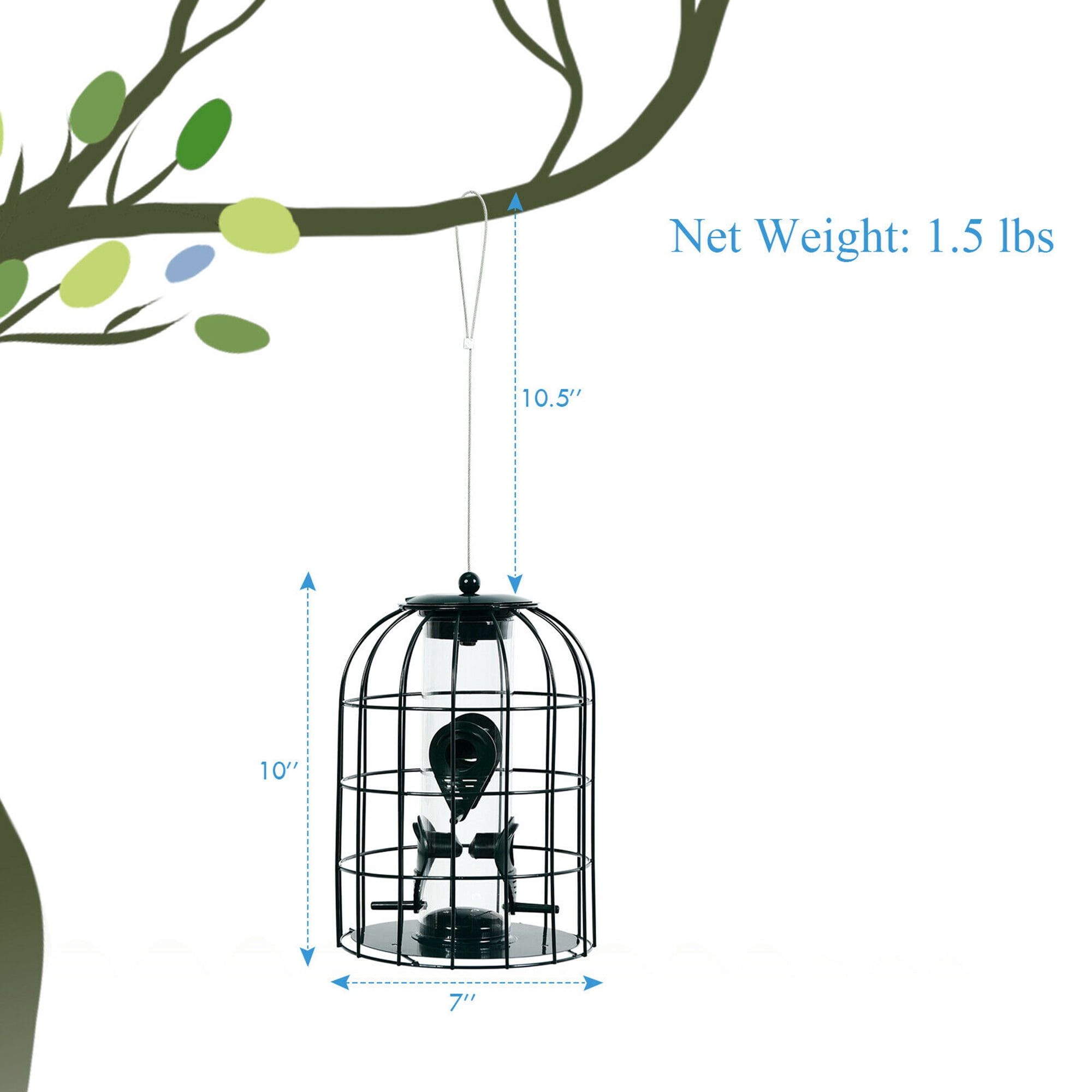 Gymax Squirrel-proof Caged Tube Wild Bird Feeder Outdoor Metal Seed Guard Deterrent