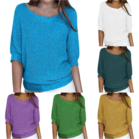 uvwlwu Women's Dolman Sleeve Knit Sweaters, Boat Neck, Relaxed Fit, for Cool Days and Cozy Layering, Batwing Half Sleeve,S